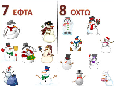 Κάρτες με τους αριθμούς 1-20 -θέμα χιονάνθρωποι