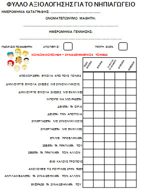 Φύλλα αξιολόγησης παιδιών για το νηπιαγωγείο