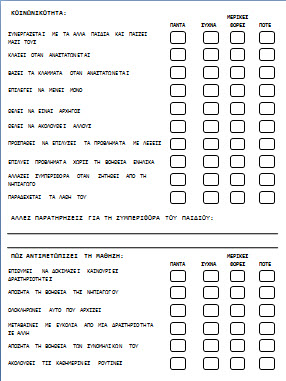 Φύλλα αξιολόγησης των παιδιών για το νηπιαγωγείο