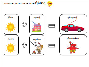 Παιχνίδι για τις συνθετες λεξεις με τη λεξη ήλιος