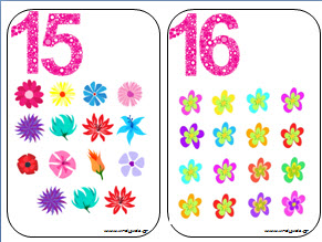 Κάρτες με τους αριθμούς και θέμα τα λουλούδια